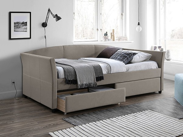 ŁÓŻKO LANTA VELVET 90X200 C. BEŻ/CZARNY TAP. 228